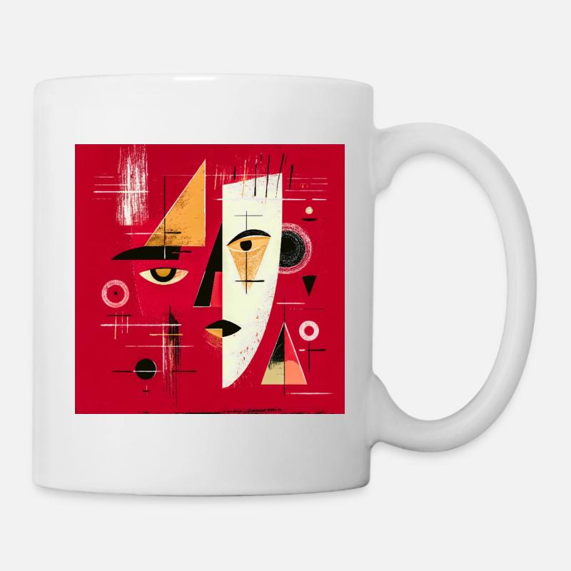 Contemporary Abstract Face in Red - Mug - white