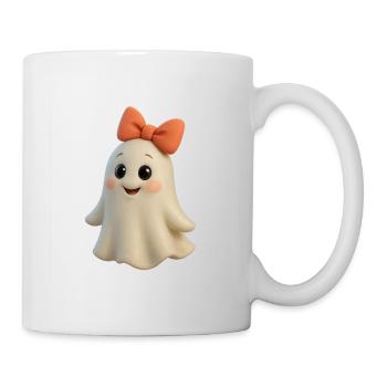 Playful 3D Cartoon Ghost Design with Bow - Mug - white - Right