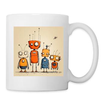 Bunt illustrierte freundliche Roboter - Tasse - Weiß - Rechts