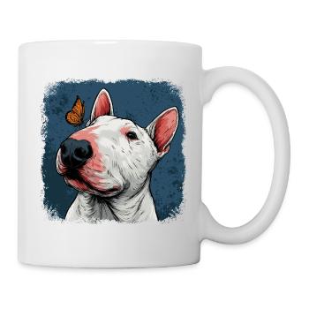 Cheerful bull terrier with butterfly - Mug - white - Right
