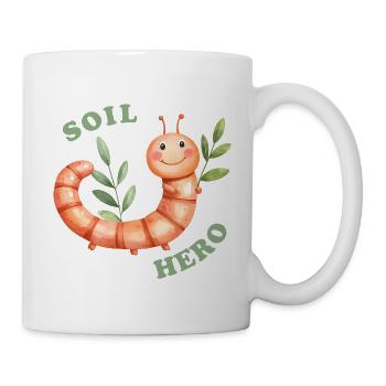 Héroïne éco joyeuse - Ver de terre avec des feuilles en arrière-plan - Mug blanc - blanc - Droite