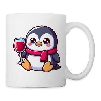 Süßer Pinguin mit Rotwein Weinliebhaber Cartoon - Tasse - Weiß - Rechts
