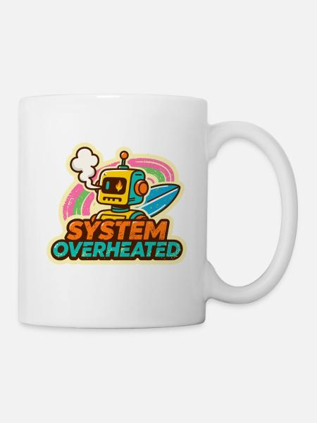 Retro Robot Surfkunst Design - Tasse - Weiß