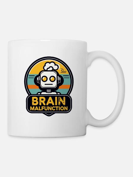 Gehirnfehlfunktion Retro Roboter Logo - Tasse - Weiß