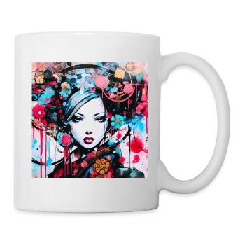 Buntes urbanes Frauenporträt - Tasse - Weiß - Rechts