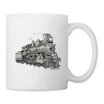 Vintage steam locomotive in techno style - Mug - white - Right