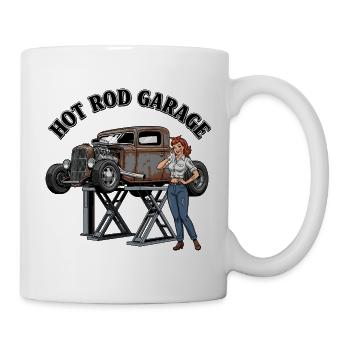 Vintage Hot Rod Garage Design - Tasse - Weiß - Rechts