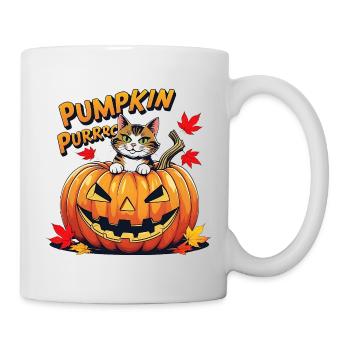 Katzen- Halloween Kürbisdesign - Tasse - Weiß - Rechts