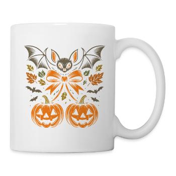 Halloween Fledermaus mit Kürbissen und Blättern - Tasse - Weiß - Rechts