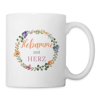 Hebamme mit Herz - florales Design -  - Tasse - Weiß - Rechts