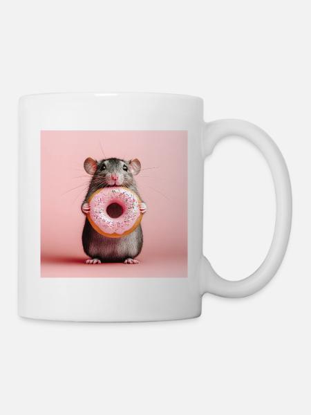 Süße Maus mit buntem Donut - Tasse - Weiß