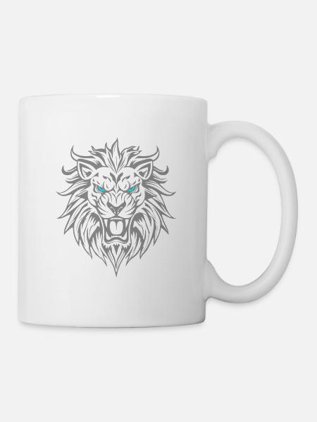 Majestätischer Löwenkopf mit blauen Augen - Tasse - Weiß