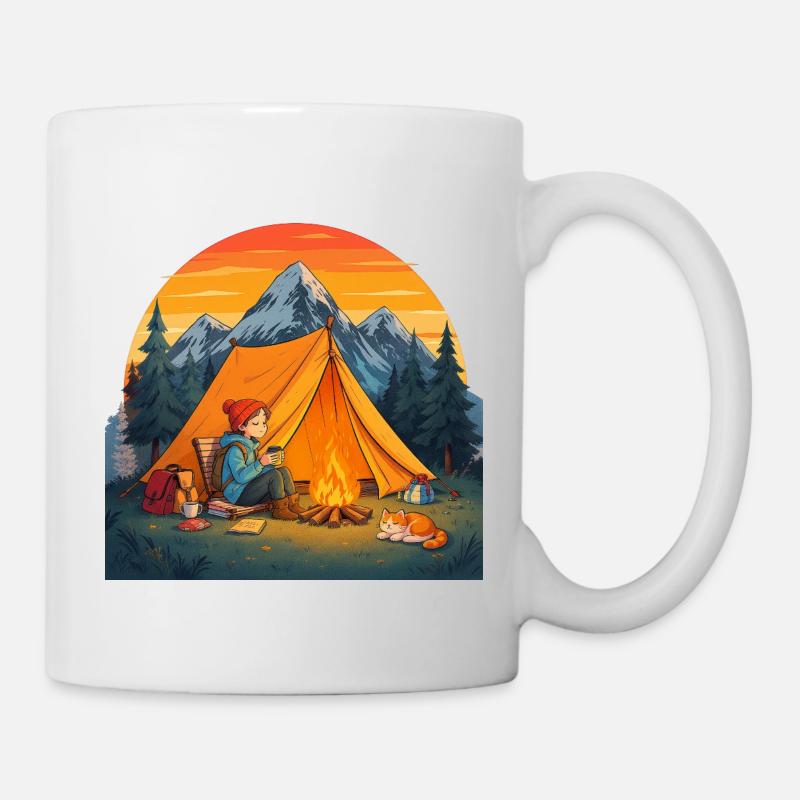 Camping mit Katze - Tasse - Weiß