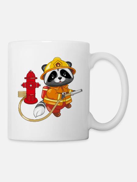 Niedlicher Waschbär-Feuerwehrmann mit Hydrant - Tasse - Weiß