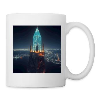 Glowing skyscraper at night - Mug - white - Right