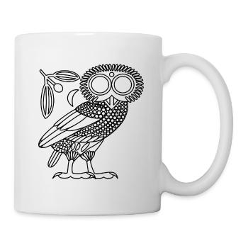 Eule der Athene [Schwarzer Umriss + Kranz & Halbmond] - Tasse - Weiß - Rechts