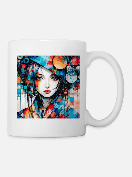 Buntes digitales abstraktes Mädchenporträt - Tasse - Weiß
