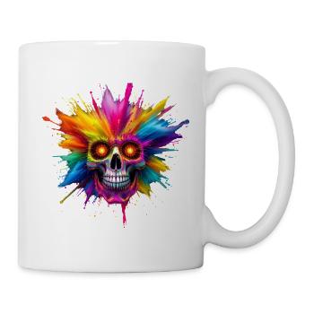 Bunter Totenkopf mit Farbexplosion - Tasse - Weiß - Rechts