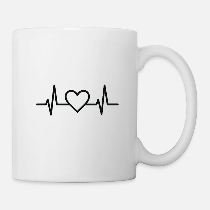 Heartbeat with Heart Lines Design - Mug - white