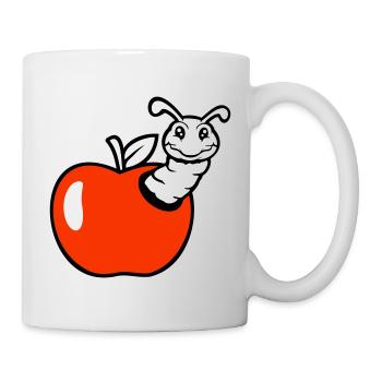 la chenille du fruit de la pomme jette un œil par le trou sourit au doux ver - Mug blanc - blanc - Droite
