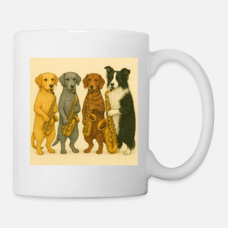 Hunde mit Saxofonen Illustration - Tasse - Weiß
