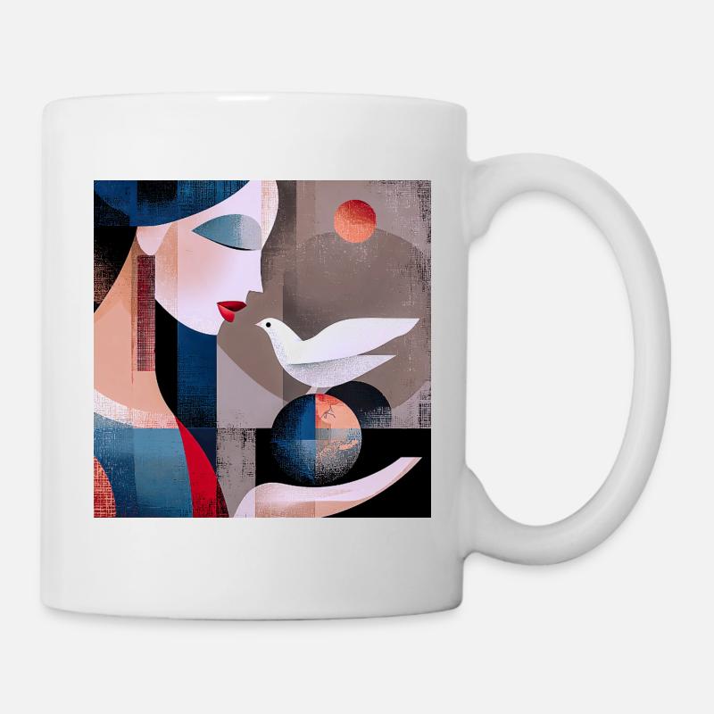 Portrait abstrait avec colombe et sphères colorées - Mug blanc - blanc