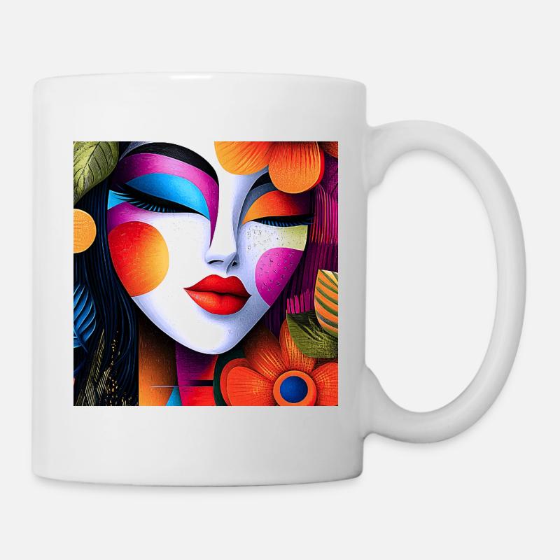 Portrait abstrait aux couleurs vives - Mug blanc - blanc