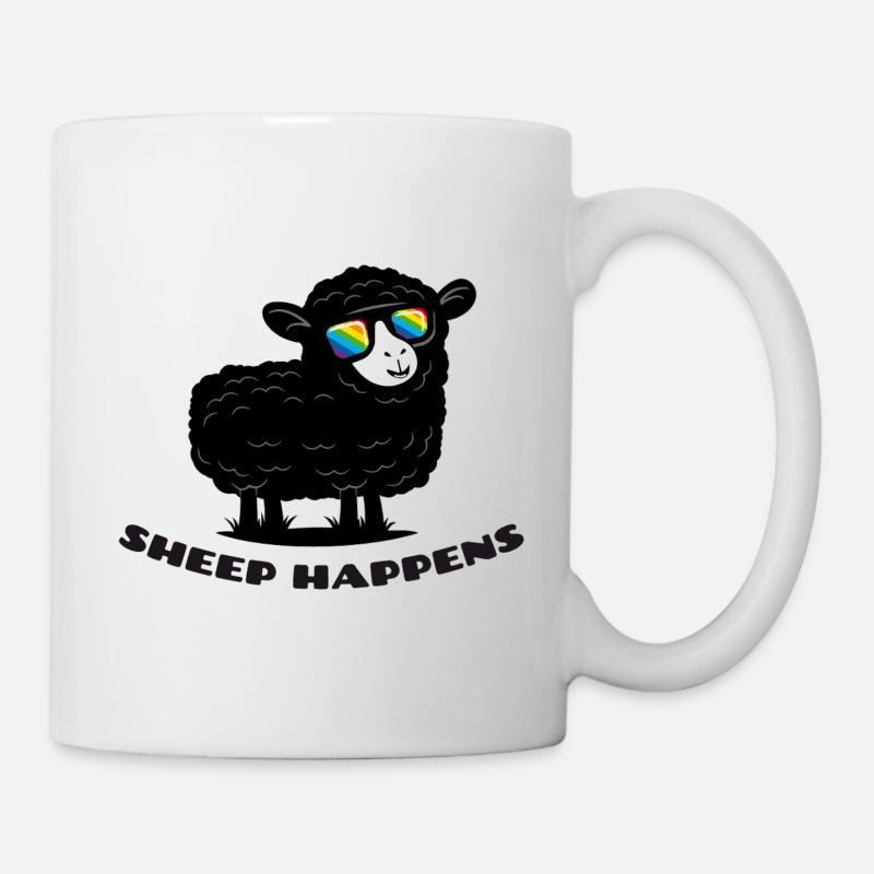 Funny Sheep with Rainbow Sunglasses - Mug - white