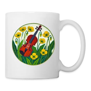 Lebendige Violine inmitten von Sonnenblumen - Tasse - Weiß - Rechts