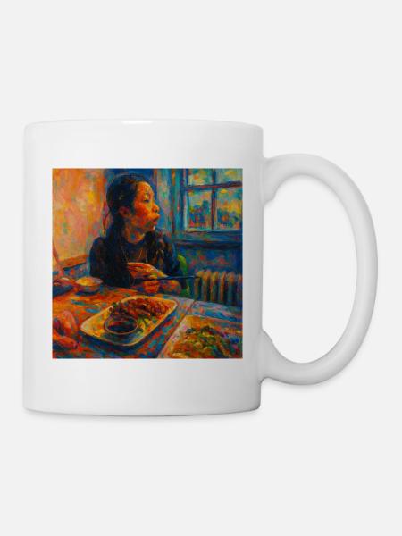 Expressive Portrait of Reflection and Meal - Mug - white