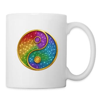 Regenbogen-Yin-Yang mit funkelnden Sternen - Tasse - Weiß - Rechts
