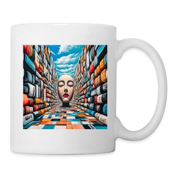 Mysterious Face in Colorful Library - Mug - white - Right