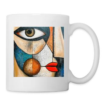 Ausdrucksstarkes geometrisches abstraktes Porträt - Tasse - Weiß - Rechts