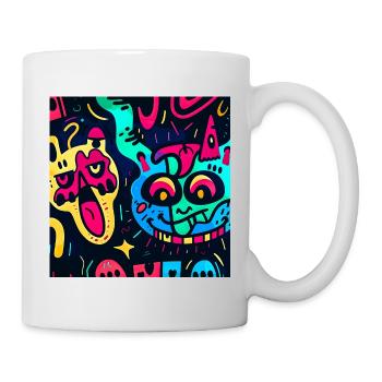 Illustration mit bunten Monstern - Tasse - Weiß - Rechts
