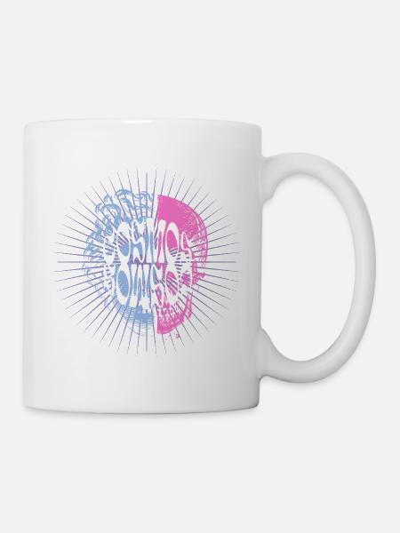 Kosmisches Totenkopf-Typografie-Design - Tasse - Weiß