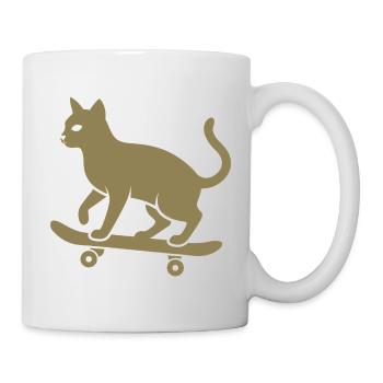Cool Cat Skateboarder Silhouette Minimalist - Mug - white - Right