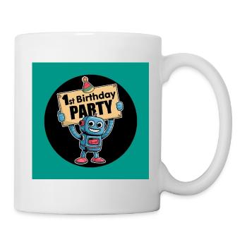 Robotischer 1. Geburtstag Jubelmotiv - Tasse - Weiß - Rechts