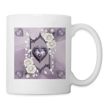 Ornamentales Herz mit weißen Rosen - Tasse - Weiß - Rechts