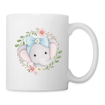 kleiner niedlicher Elefant im Blumenkranz - Tasse - Weiß - Rechts