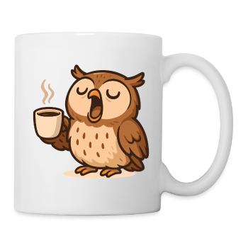 Kaffeetrinkende Eule Illustration - Tasse - Weiß - Rechts