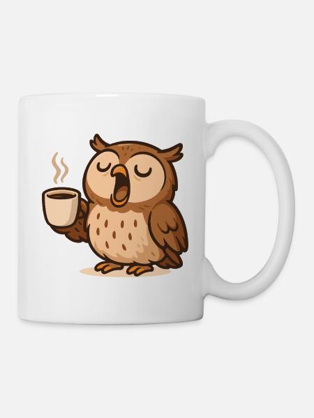 Kaffeetrinkende Eule Illustration - Tasse - Weiß