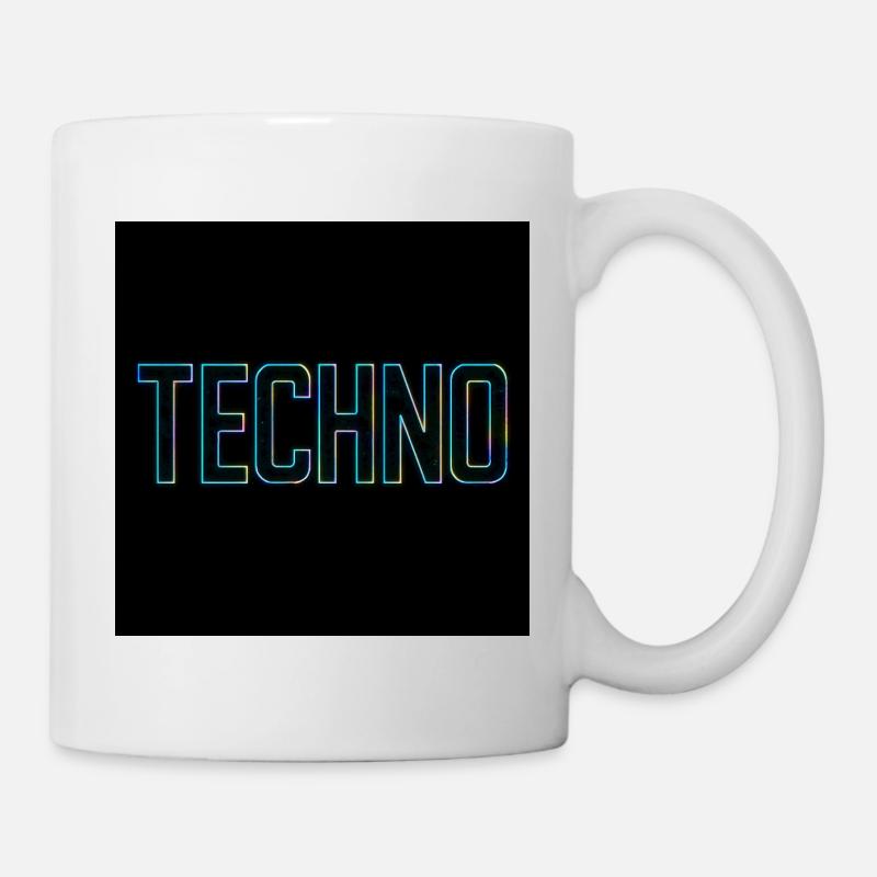 Neon Techno lettering on black - Mug - white