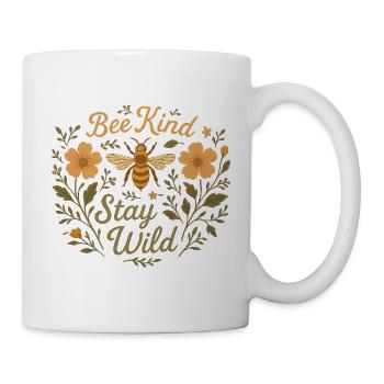 Bienenkind Bleib wild Illustration, Boho Cottagecore - Tasse - Weiß - Rechts