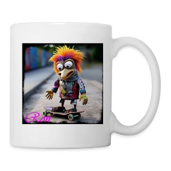 Poupée oiseau colorée de street art sur skateboard urbain - Mug blanc - blanc - Droite