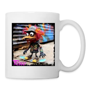 Skateboard Streetart Fantasievogel  bunte Mütze - Tasse - Weiß - Rechts