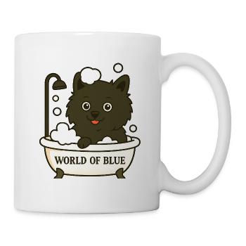 Verspielter Spitz (Hund) im Bad mit Seifenblasen - Tasse - Weiß - Rechts