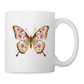 Papillon et roses vintage en porcelaine - Mug blanc - blanc - Droite