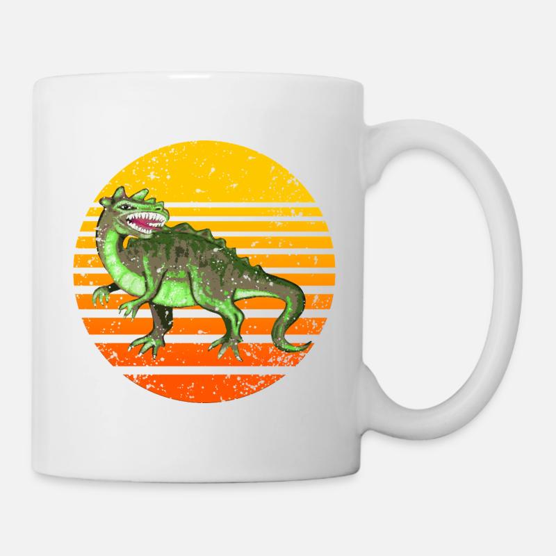 Retro Dinosaur Design mit Sonnenuntergang - Tasse - Weiß