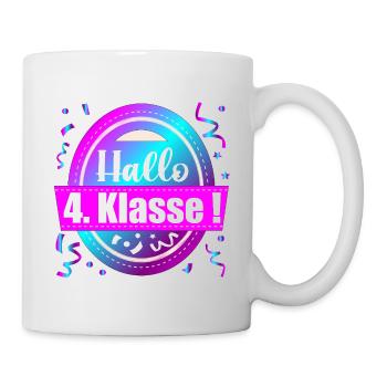 Hello 4th grade congratulations – schoolchild school - Mug - white - Right