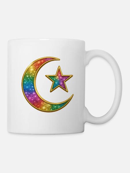 Muslime | Islam Regenbogen Himmelsmond und Stern Anstecknadel - Tasse - Weiß